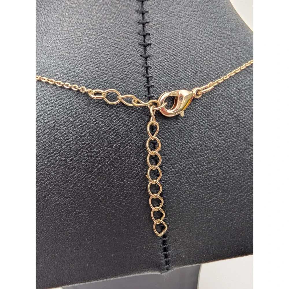 Gold Tone Turquoise Chip Curved Bar Pendant Necklace Minimalist Dainty Boho